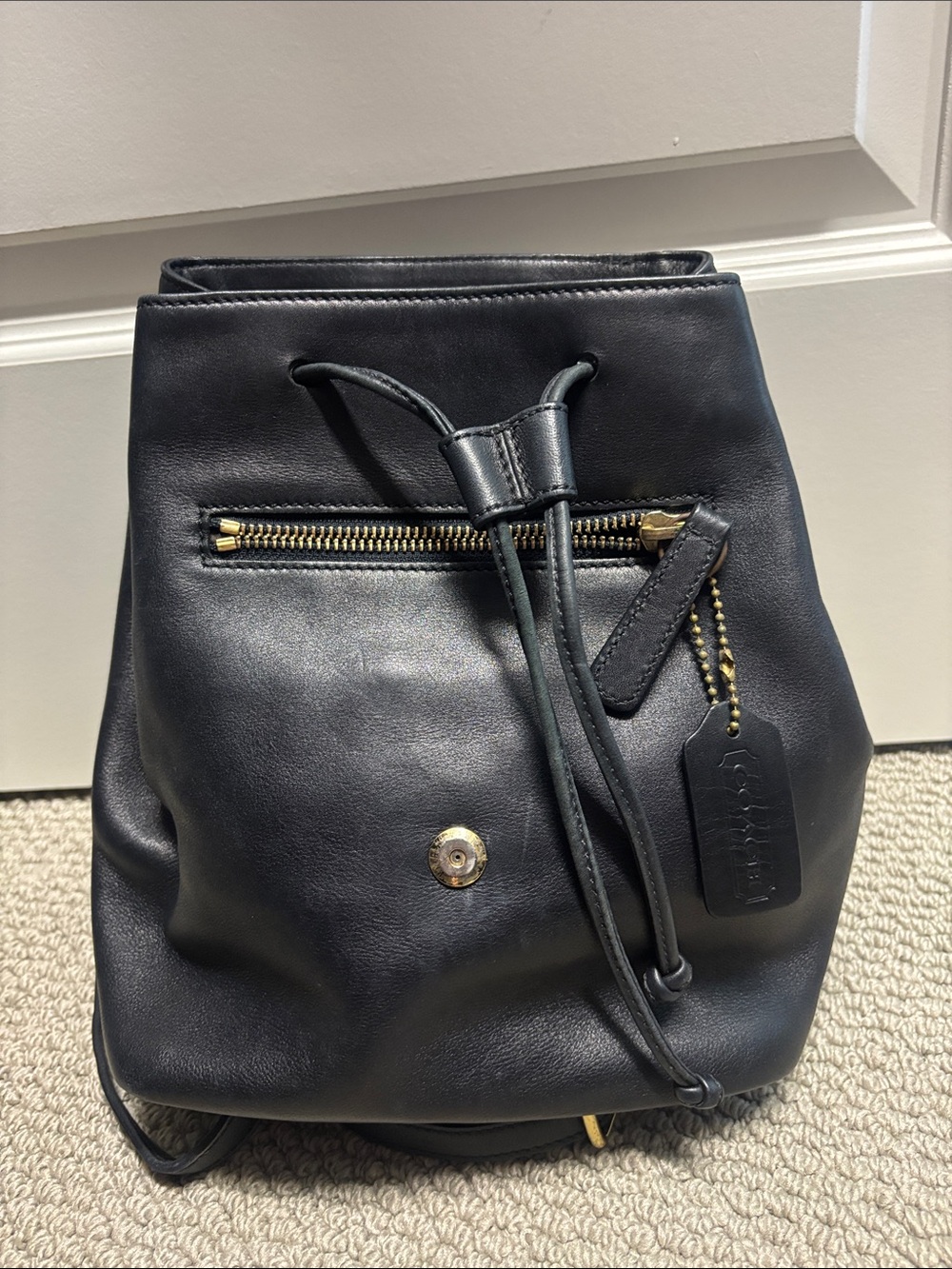 Classic Coach Black Leather Mini Backpack with Gold Hardware - Picture 3 of 5